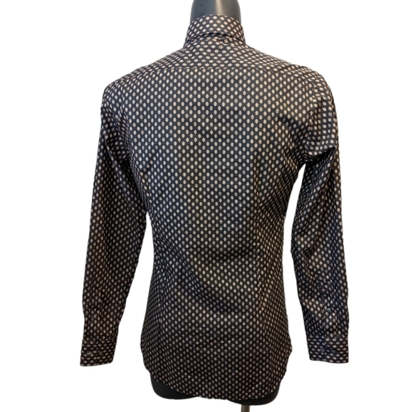 Simons black print modern fit button front shirt size 15L - Picture 4 of 7